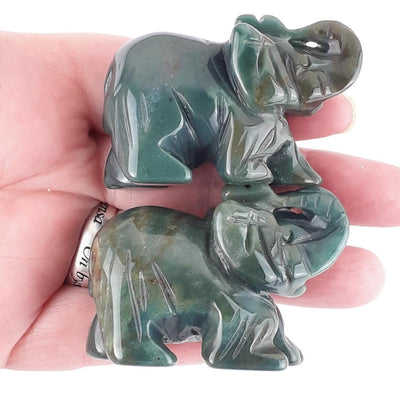 Moss Agate Crystal Elephant Figurine, Gemstone Elephant Ornament - TK Emporium