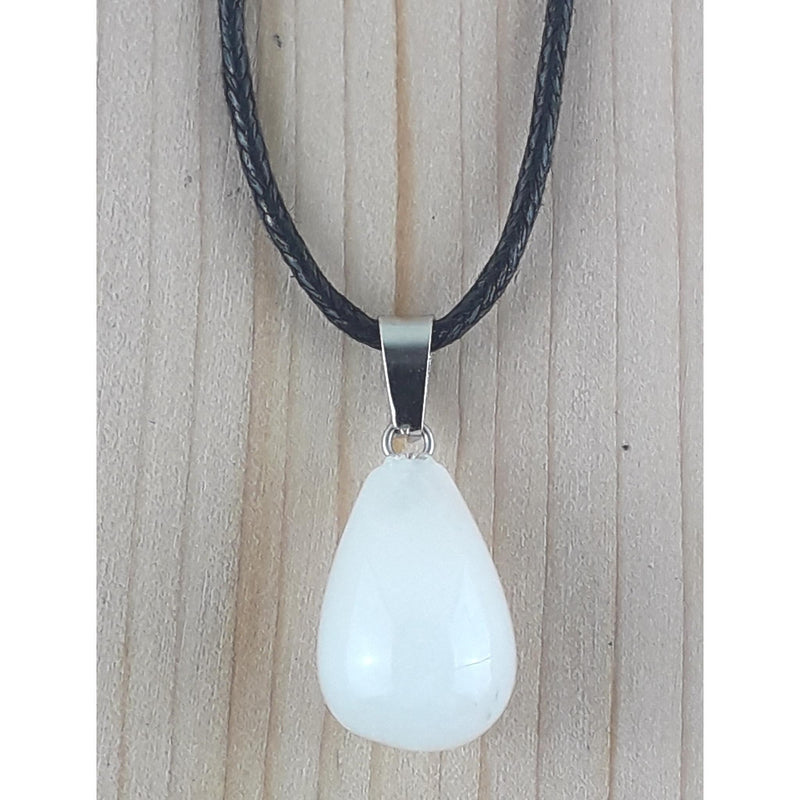 Quartz Chunky Teardrop Crystal Necklace on 18 inch Black Cotton Cord - TK Emporium