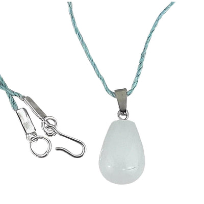Quartz Chunky Teardrop Crystal Necklace on 21 inch Pale Blue Hemp Cord - TK Emporium