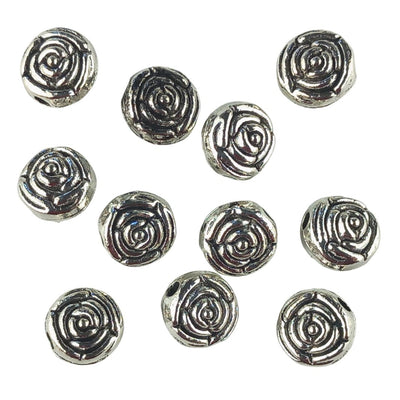 Rose Flower 7 x 7 mm Antique Silver Tone Metal Spacer Beads - TK Emporium