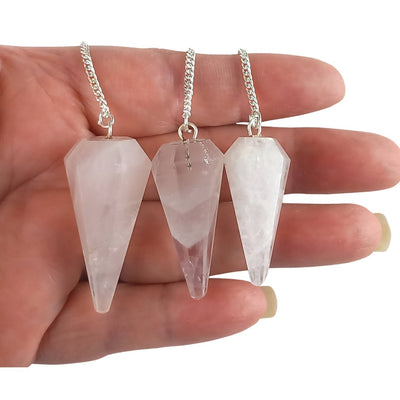 Rose Quartz Faceted Cone Shape Crystal Gemstone Dowsing Pendulum - TK Emporium