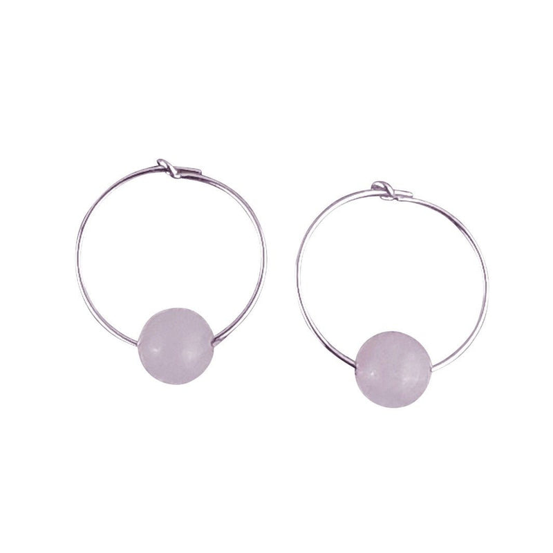 Rose Quartz Pink 8 mm Crystal Bead Earrings on Sterling Silver Hoops - TK Emporium
