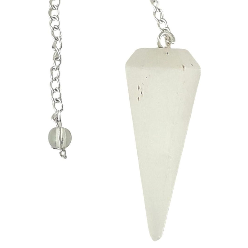 Selenite (Satin Spar) Faceted Cone Shape Crystal Dowsing Pendulum - TK Emporium