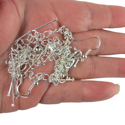 Silver Plated Jewellery Making Starter Set - Chain, Beads & Findings - TK Emporium
