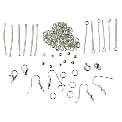 Silver Plated Jewellery Making Starter Set - Chain, Beads & Findings - TK Emporium