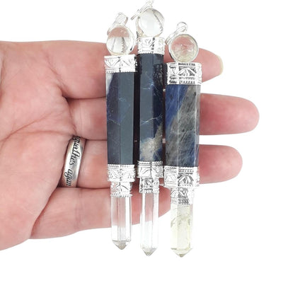 Sodalite 3-Piece Wand Shape Crystal Dowsing Pendulum, Gemstone Dowser - TK Emporium