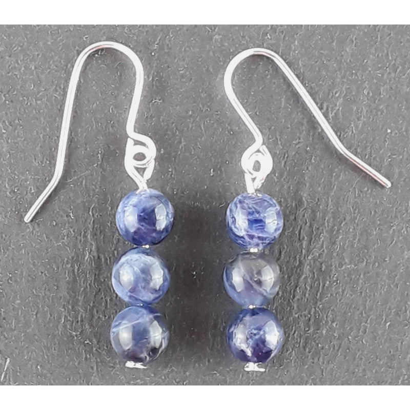Sodalite 6 mm Gemstone Bead Crystal Drop Earrings - Choice of Hooks - TK Emporium