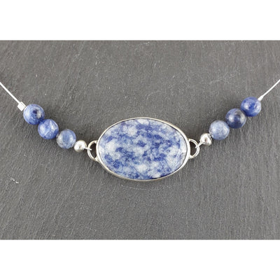 Sodalite Blue Oval Crystal Pendant 18 inch Silver Plated Necklace - TK Emporium