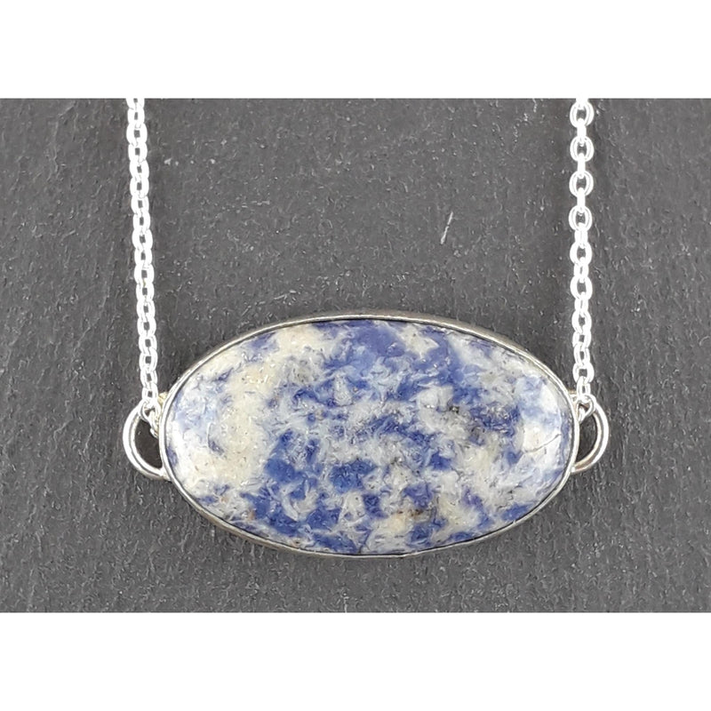 Sodalite Blue Oval Crystal Pendant on 18 inch Silver Plated Chain - TK Emporium