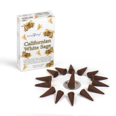 Stamford Californian White Sage Incense Cones - Pack of 15 with Stand - TK Emporium
