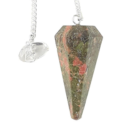 Unakite Faceted Cone Shape Crystal Dowsing Pendulum, Gemstone Dowser - TK Emporium