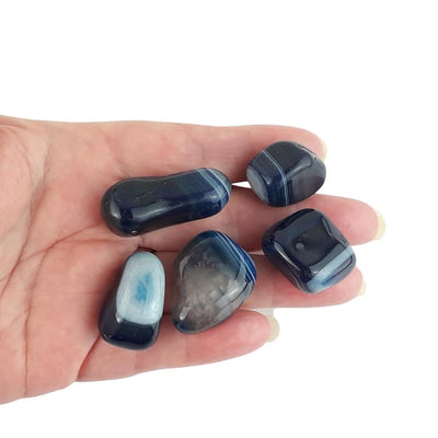 Wholesale Pack of 10 Blue Striped / Banded Agate Crystal Tumblestones - TK Emporium